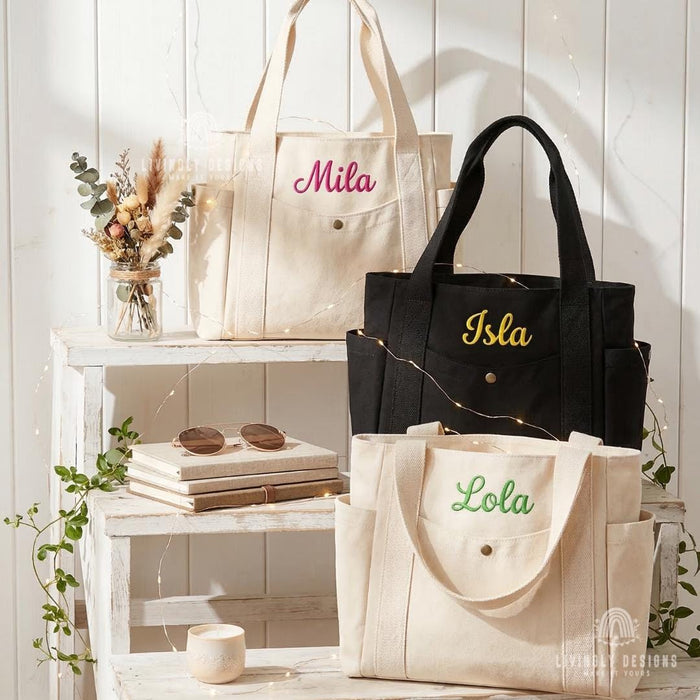 Personalized Work Tote Bag: Custom Embroidered Canvas Large Shoulder Bag