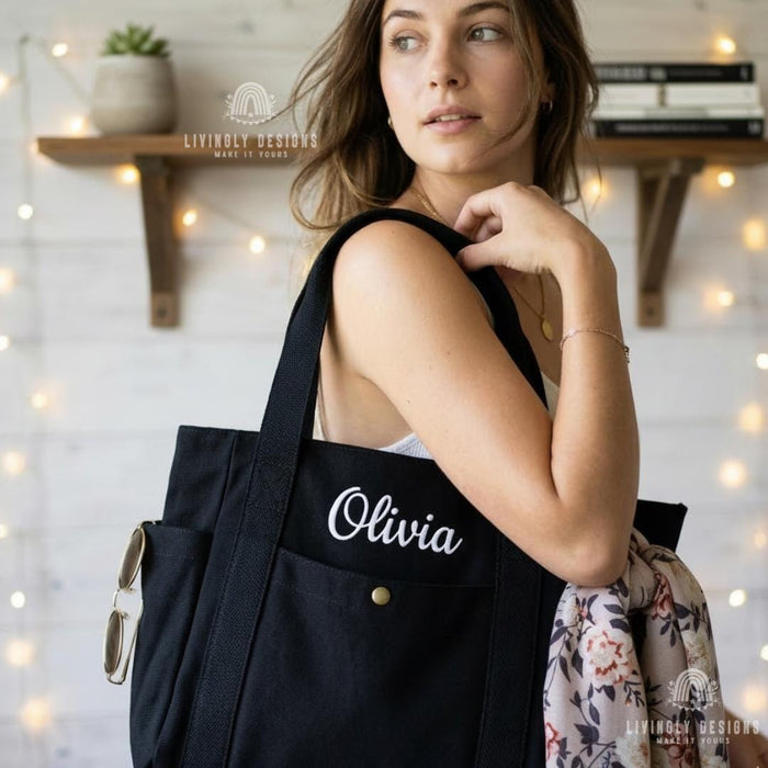 Personalized Work Tote Bag: Custom Embroidered Canvas Large Shoulder Bag