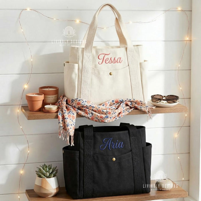 Personalized Work Tote Bag: Custom Embroidered Canvas Large Shoulder Bag