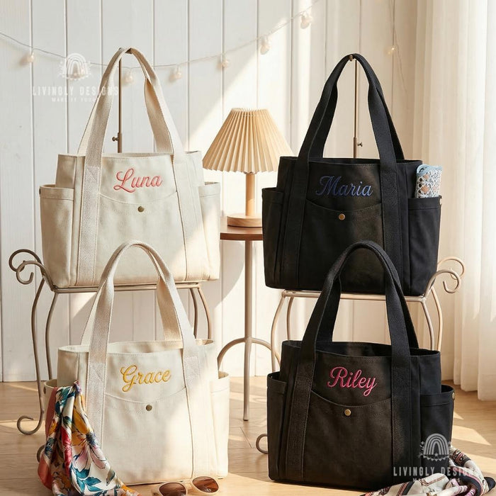 Personalized Work Tote Bag: Custom Embroidered Canvas Large Shoulder Bag
