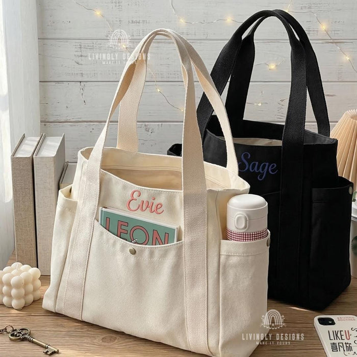 Personalized Work Tote Bag: Custom Embroidered Canvas Large Shoulder Bag