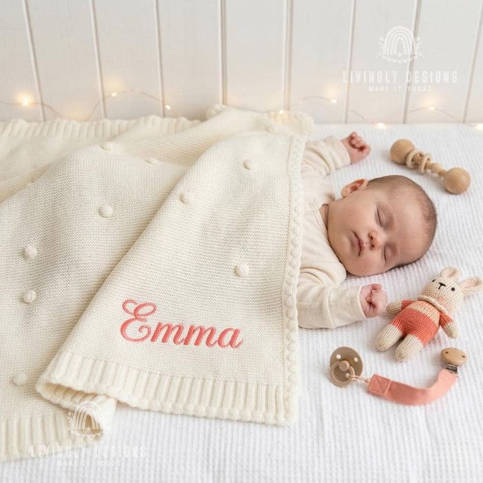Embroidered Knit Baby Blanket Personalized Receiving Keepsake