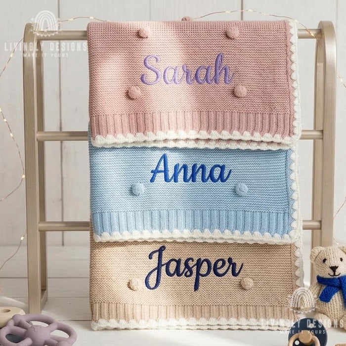 Embroidered Knit Baby Blanket Personalized Receiving Keepsake
