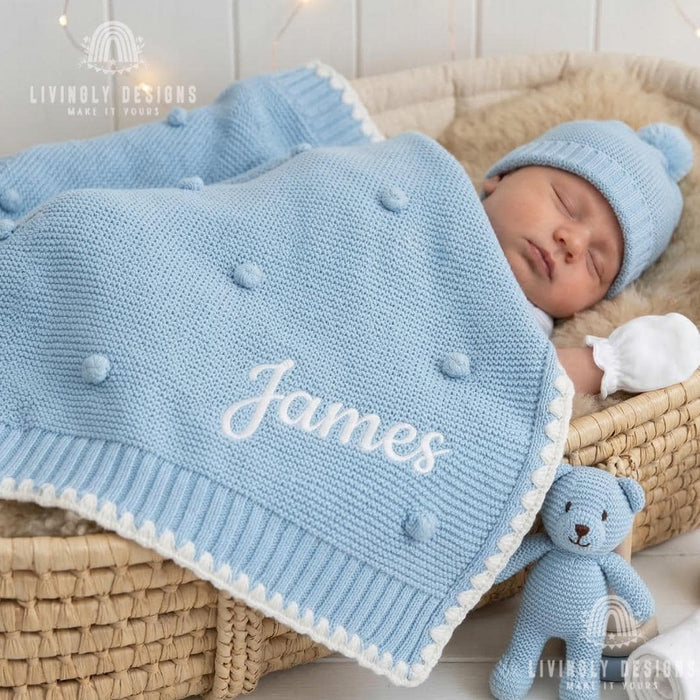 Embroidered Knit Baby Blanket Personalized Receiving Keepsake