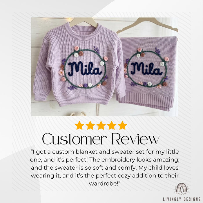 Personalized Knit Sweater Blanket Set Botanical Name Bundle