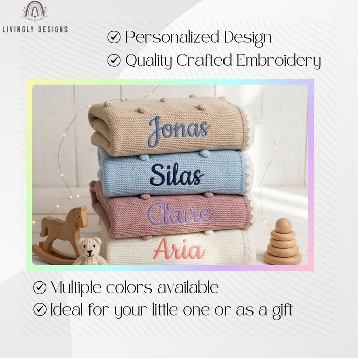 Embroidered Knit Baby Blanket Personalized Receiving Keepsake