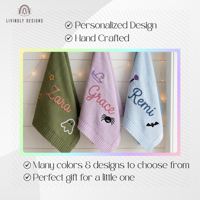 Personalized Cozy Halloween Hand Stitch Blanket