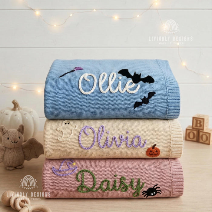 Personalized Cozy Halloween Hand Stitch Blanket
