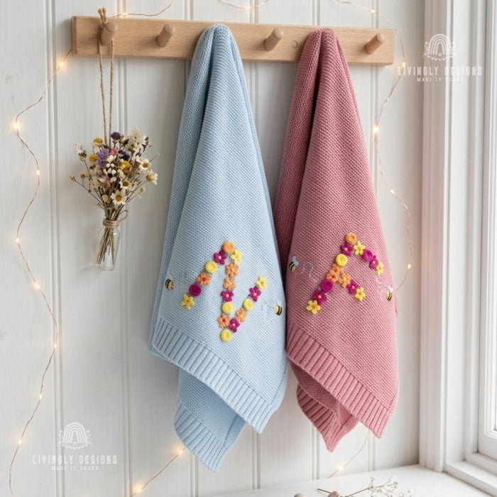 Custom Bee & Autumn Flower Name Blanket