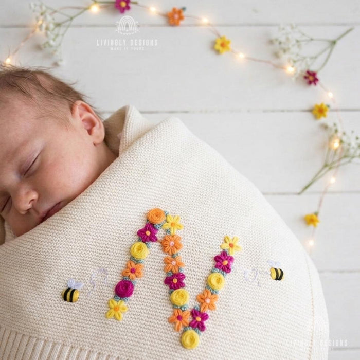 Custom Bee & Autumn Flower Name Blanket