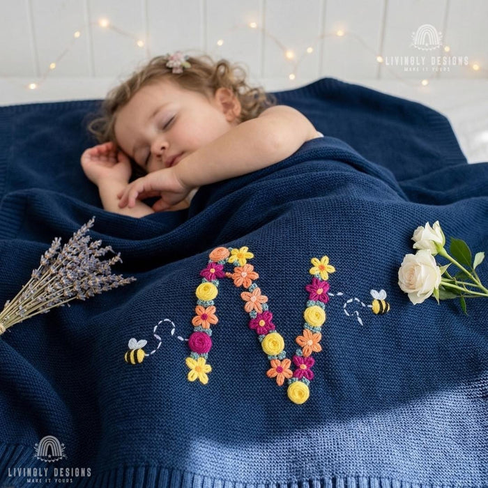 Custom Bee & Autumn Flower Name Blanket