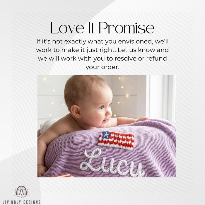 Custom USA Flag Name Blanket – Personalized Patriotic Baby Knit Throw