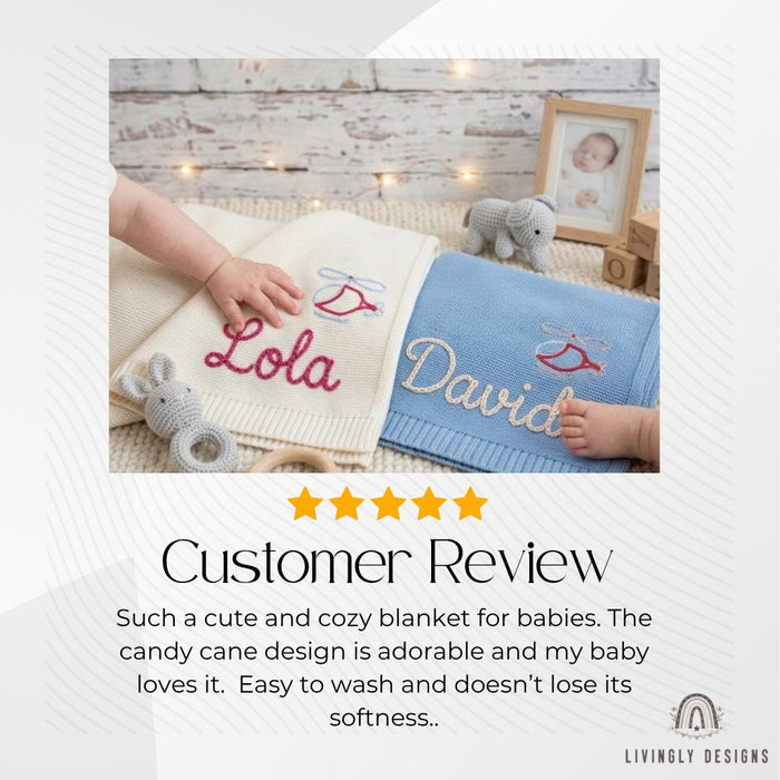 Personalized Helicopter Baby Blanket: Custom Name Knit Design with Embroidered Keepsake Touch