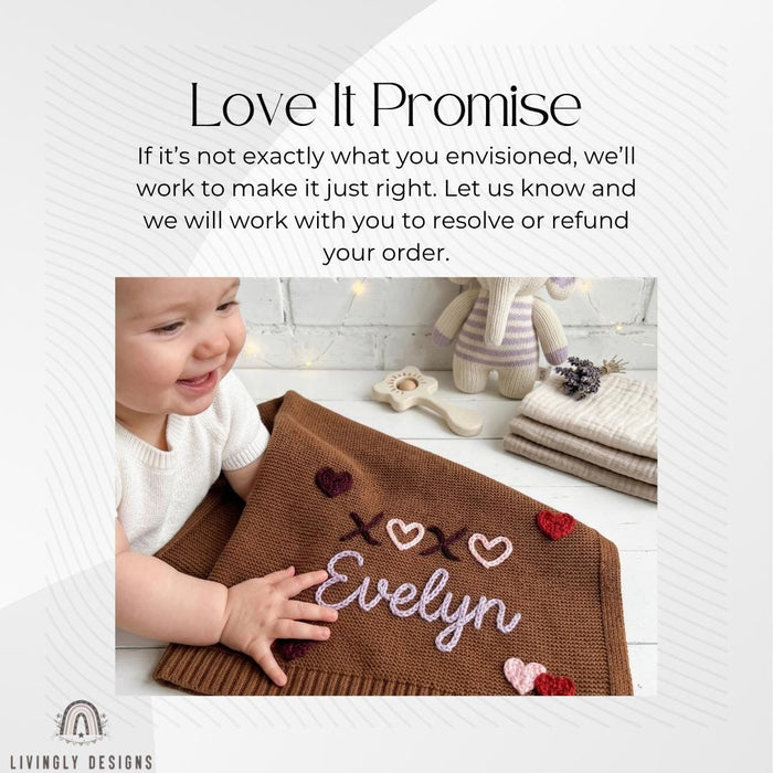 Custom Name Embroidered Blanket with Heart Accent : Personalized Cozy Throw for Babies & Kids | Gift Blanket