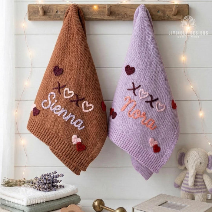Custom Name Embroidered Blanket with Heart Accent : Personalized Cozy Throw for Babies & Kids | Gift Blanket