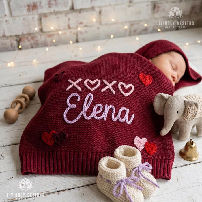 Custom Name Embroidered Blanket with Heart Accent : Personalized Cozy Throw for Babies & Kids | Gift Blanket