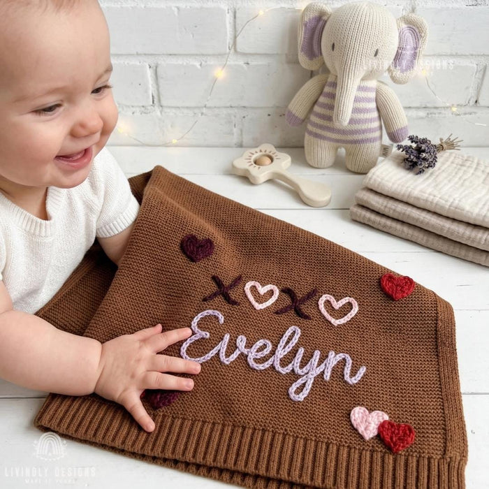 Custom Name Embroidered Blanket with Heart Accent : Personalized Cozy Throw for Babies & Kids | Gift Blanket