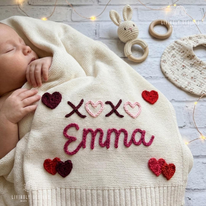 Custom Name Embroidered Blanket with Heart Accent : Personalized Cozy Throw for Babies & Kids | Gift Blanket