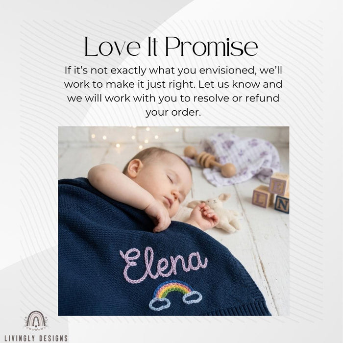 Personalized Baby Throw Blanket: Custom Rainbow Design with Embroidered Name Detail