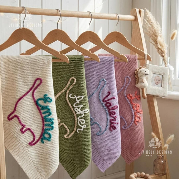 Custom Dinosaur Blanket : Soft Knit Baby Blanket