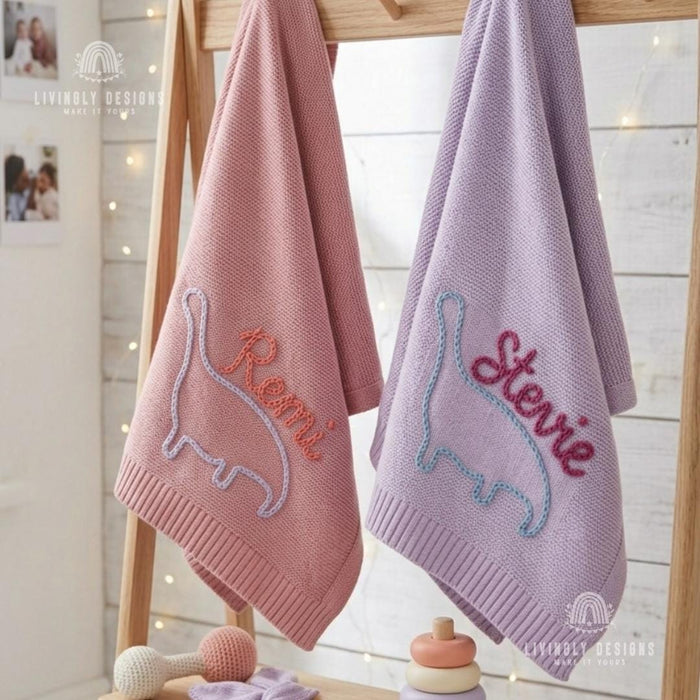 Custom Dinosaur Blanket : Soft Knit Baby Blanket