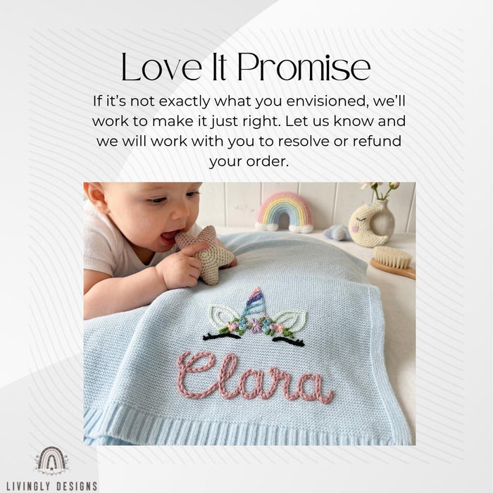 Personalized Baby Girl Blanket: Custom Unicorn Design with Embroidered Name Detail