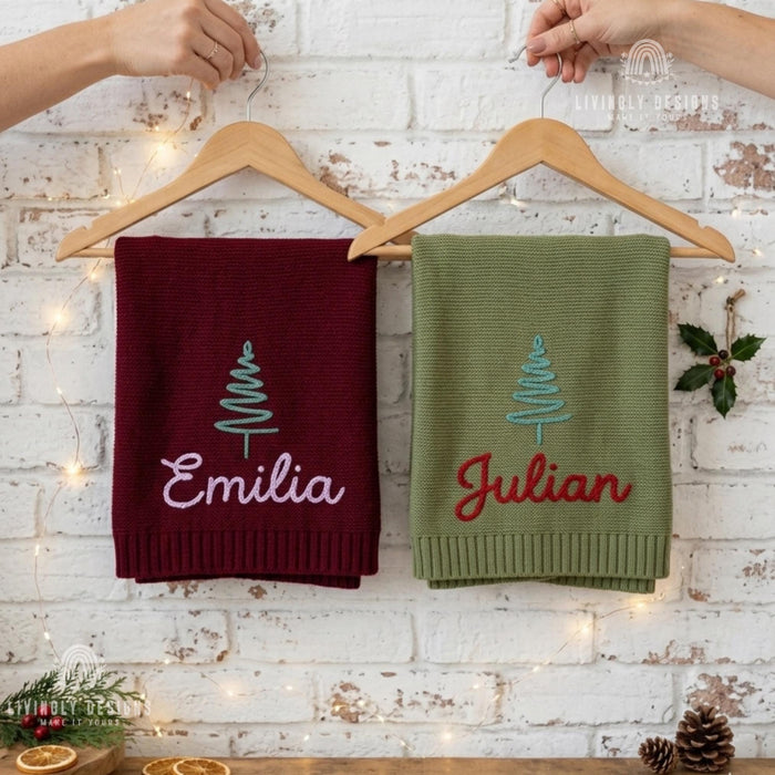 Personalized Holiday Blanket: Custom Squiggle Tree Cozy Throw for Christmas Family Gift