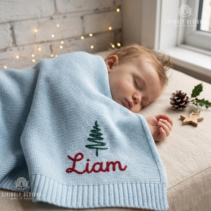 Personalized Holiday Blanket: Custom Squiggle Tree Cozy Throw for Christmas Family Gift