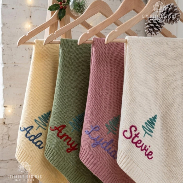 Personalized Holiday Blanket: Custom Squiggle Tree Cozy Throw for Christmas Family Gift