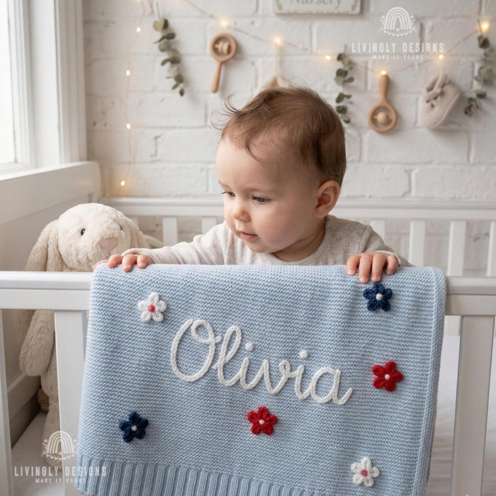 Personalized USA Flower Blanket Home Decor Gift