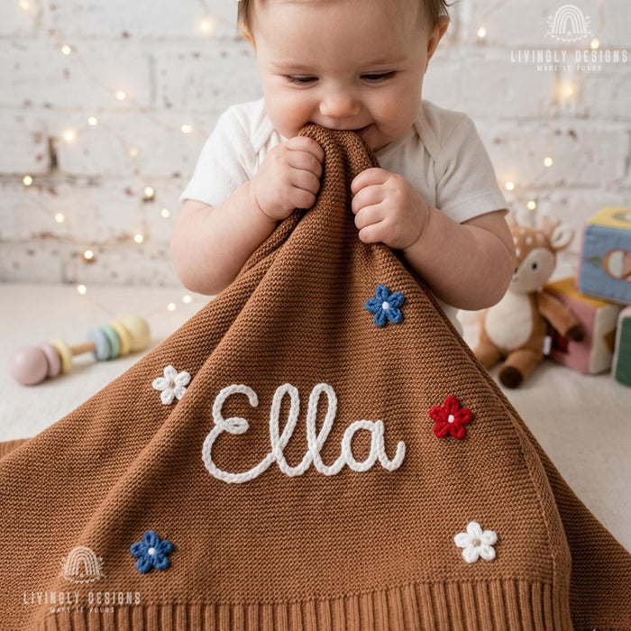 Personalized USA Flower Blanket Home Decor Gift