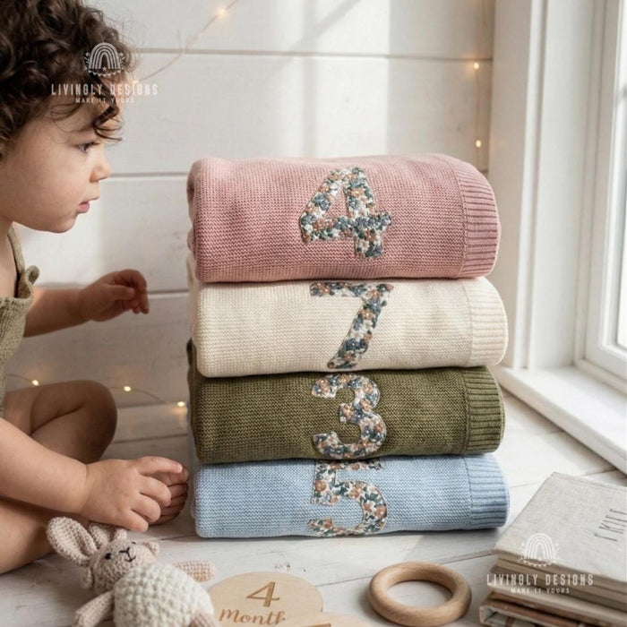 Personalized Baby Milestone Blanket with Floral Number