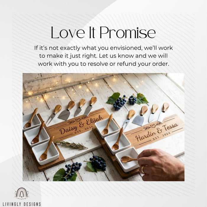 Custom Marble And Wood Charcuterie Board Set with Cheese Knives