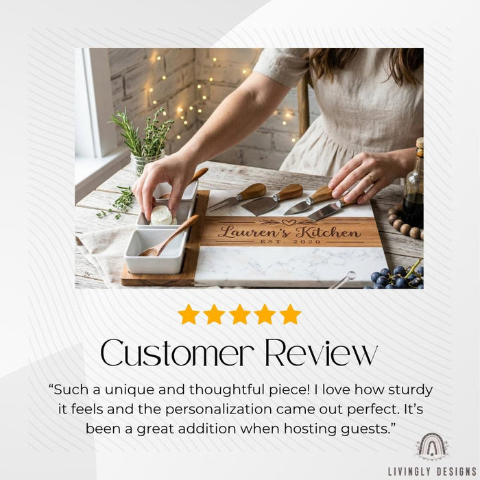 Custom Marble And Wood Charcuterie Board Set with Cheese Knives