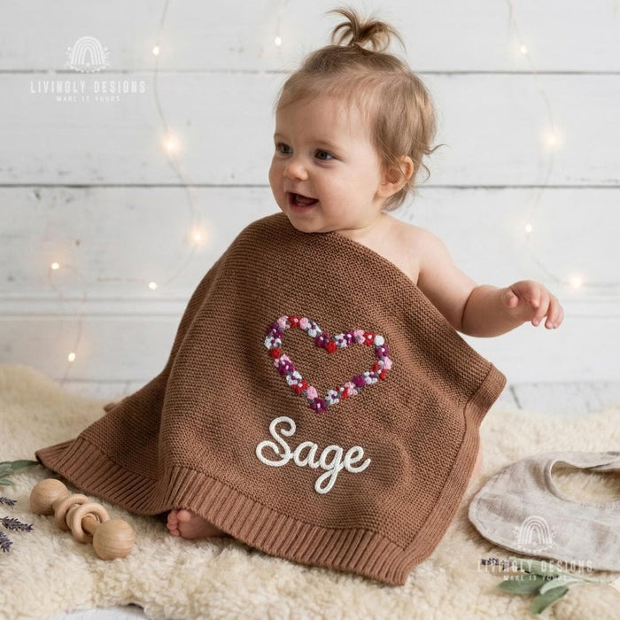 Floral Heart Blanket Personalized: Custom Baby Gift Soft Cozy Keepsake