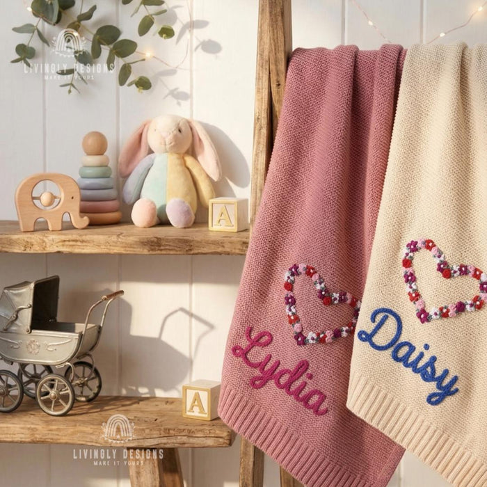 Floral Heart Blanket Personalized: Custom Baby Gift Soft Cozy Keepsake