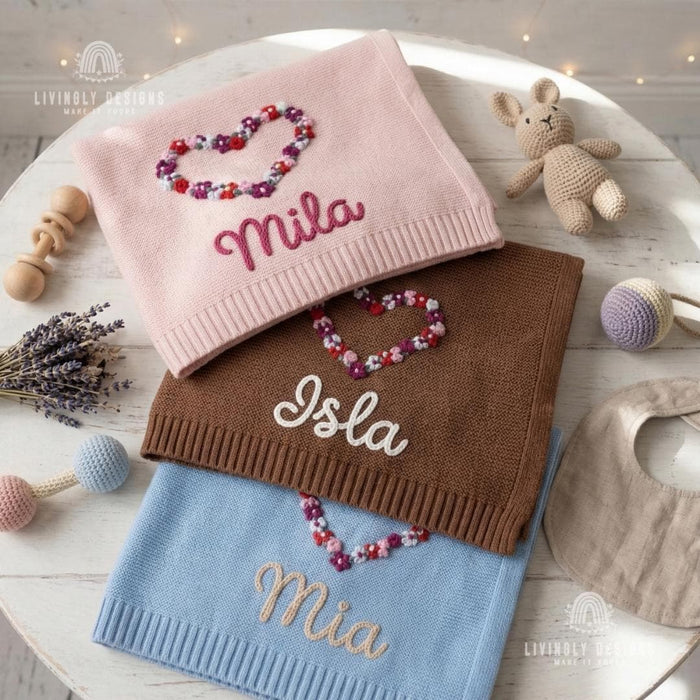 Floral Heart Blanket Personalized: Custom Baby Gift Soft Cozy Keepsake