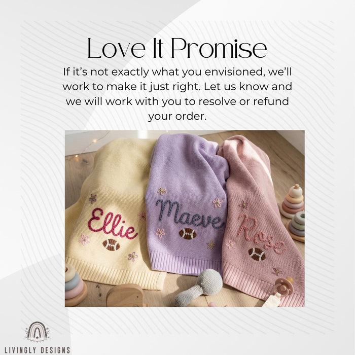 Personalized Football Knit Baby Blanket, Custom Name Embroidery, Soft Newborn Keepsake