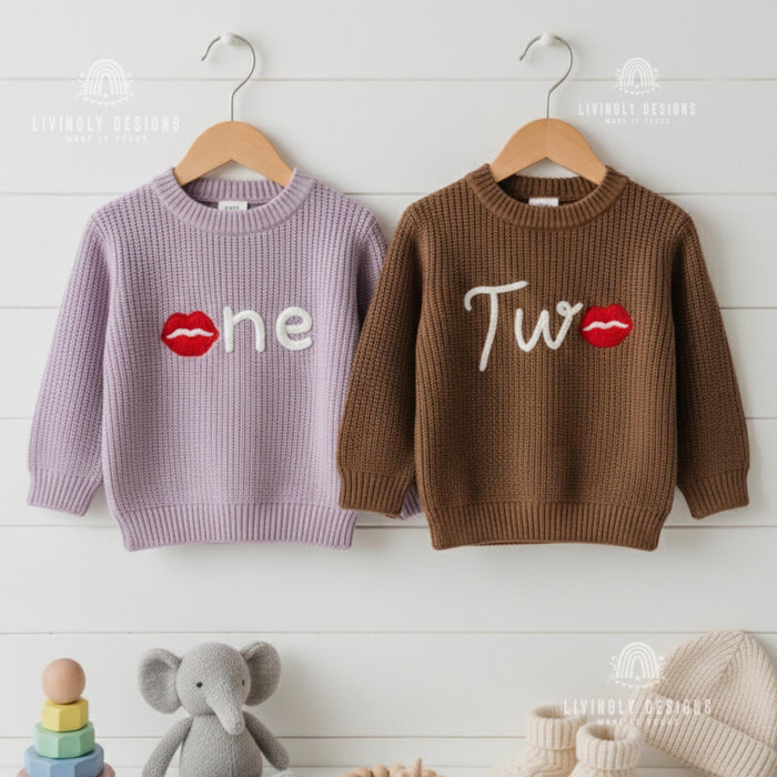 Personalized Knit Baby Sweater Lips Design