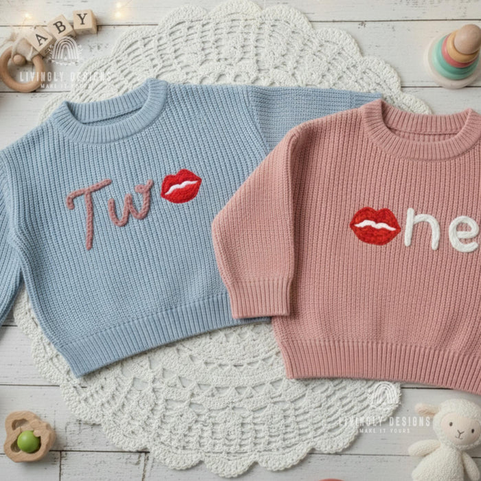 Personalized Knit Baby Sweater Lips Design