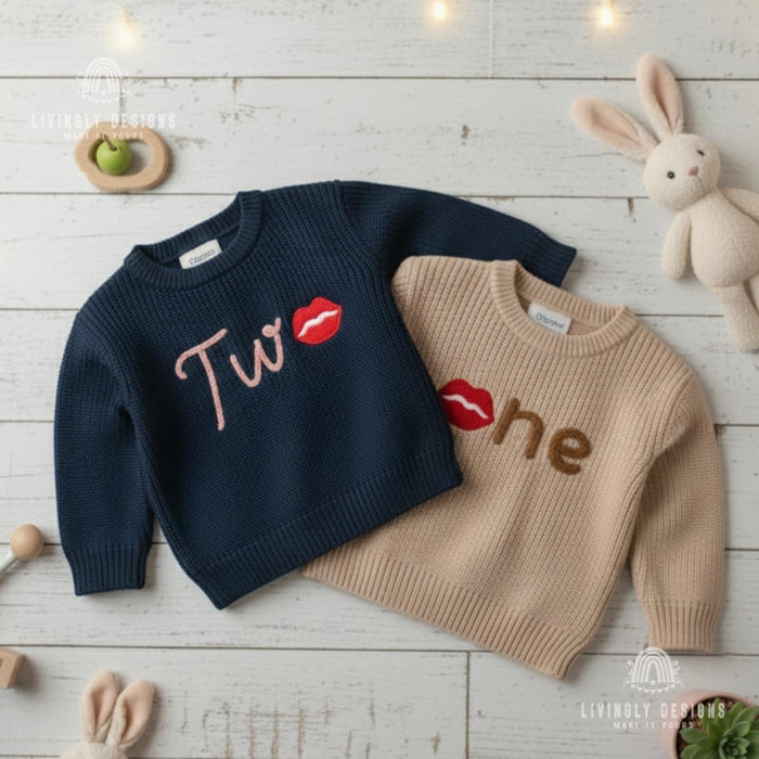 Personalized Knit Baby Sweater Lips Design