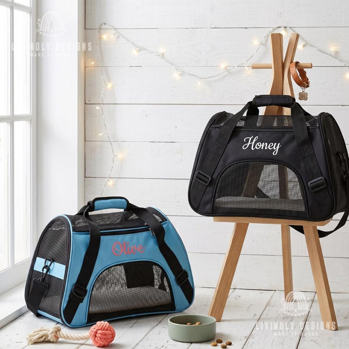 Custom Name Pet Travel Bag Carrier with Mesh Window