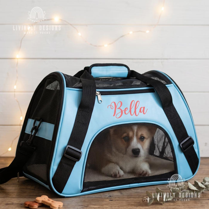 Custom Name Pet Travel Bag Carrier with Mesh Window