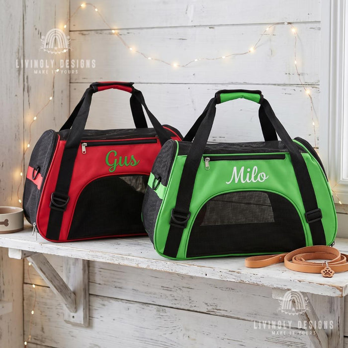 Custom Name Pet Travel Bag Carrier with Mesh Window