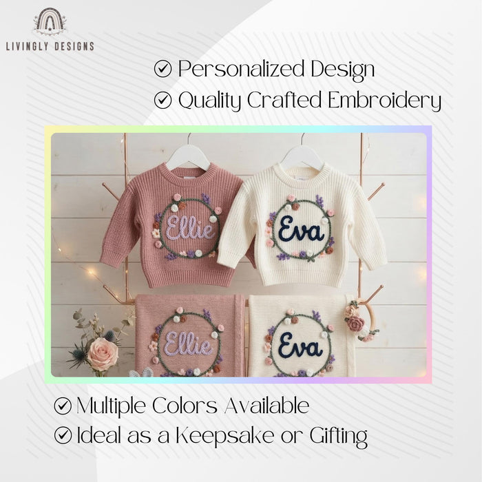 Personalized Knit Sweater Blanket Set Botanical Name Bundle