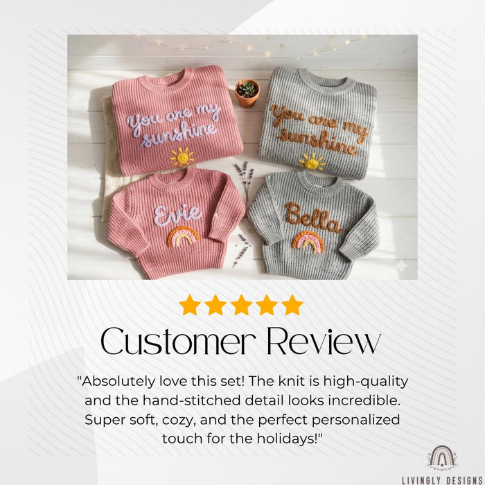 Custom "You Are My Sunshine" Mom and Kids Sweaters | Matching Mother & Child Knit Outfit