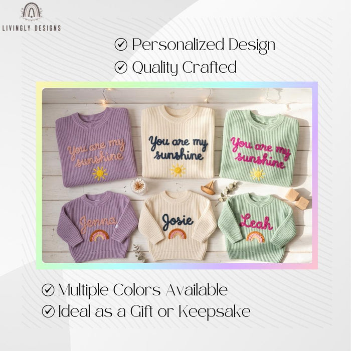 Custom "You Are My Sunshine" Mom and Kids Sweaters | Matching Mother & Child Knit Outfit