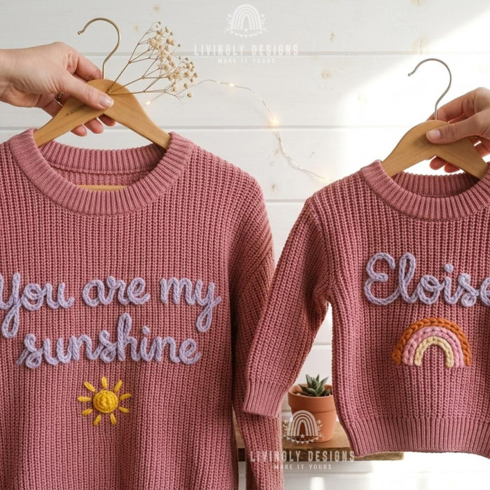 Custom "You Are My Sunshine" Mom and Kids Sweaters | Matching Mother & Child Knit Outfit