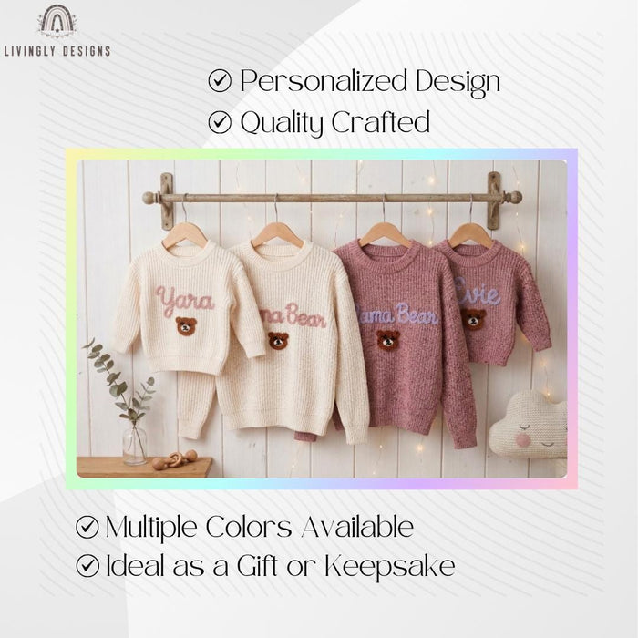 Custom Mama Bear and Cub Matching Sweaters | Personalized Bear Name Knit Jumper