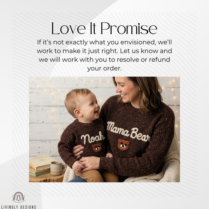 Custom Mama Bear and Cub Matching Sweaters | Personalized Bear Name Knit Jumper